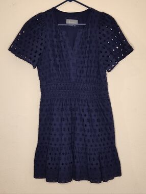 Anthropologie Navy Eyelet Short Sleeve Mini Dress